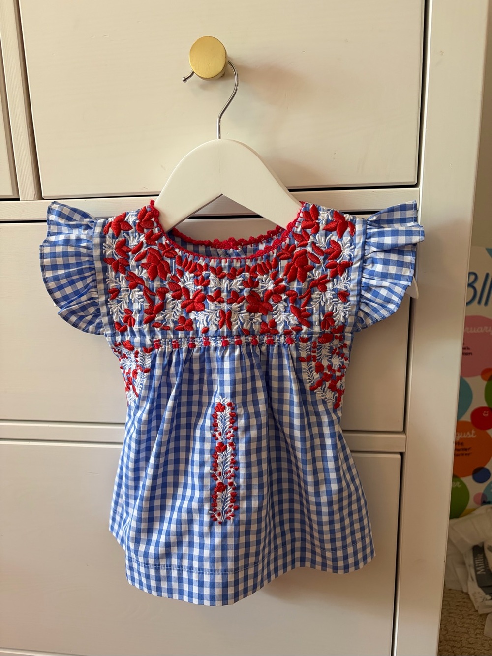 Six Honey Bees Gingham Embroidered Top Girls 12 Months Fiesta